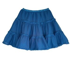 Hanna Andersson Skirt Girls 110 Blue Tiered Ruffle Swiss Dot Mesh Elastic Waist‎